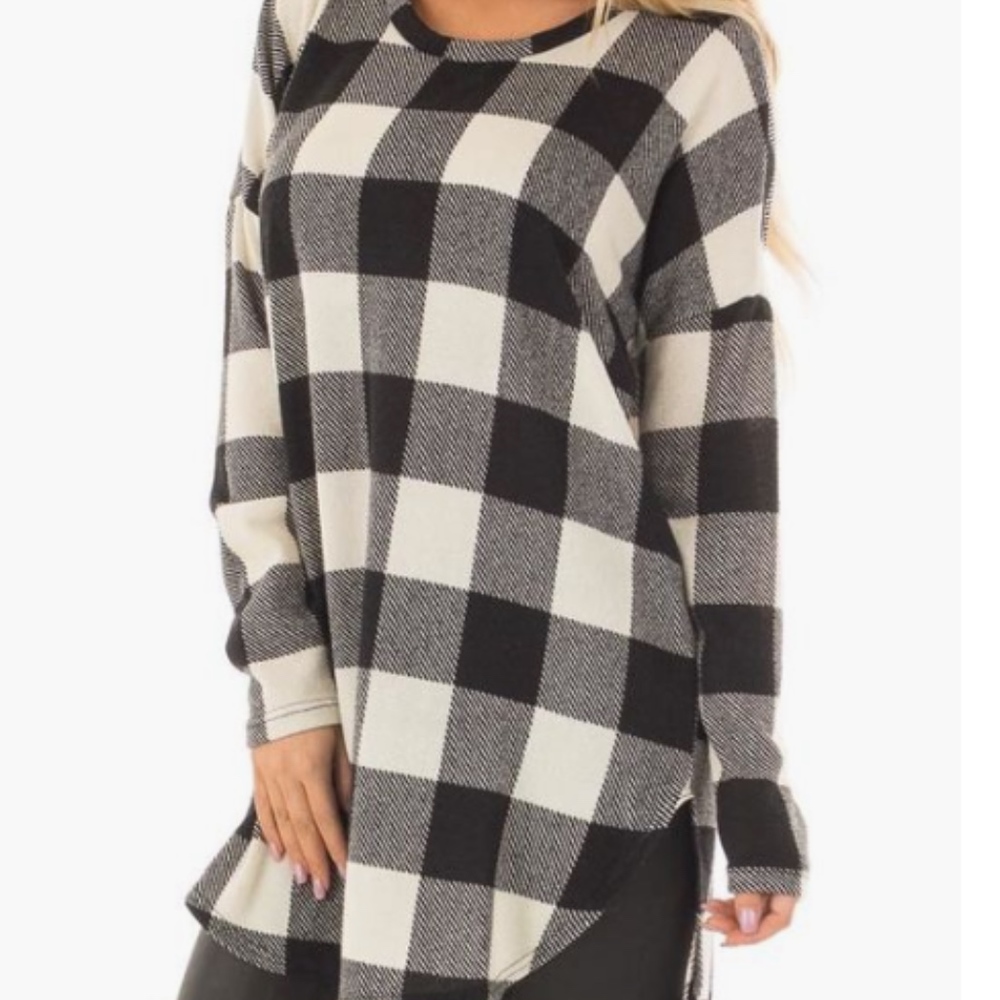 Cream and Black Plaid Sweater